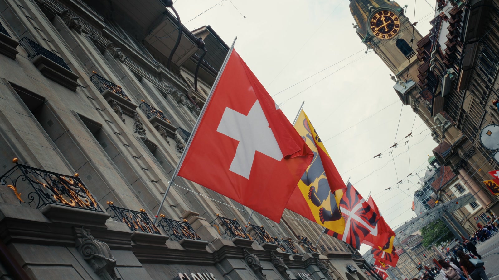Swiss, Bern and Biel flags, Klap Studio film for the Federation of the Swiss Watch Industry
